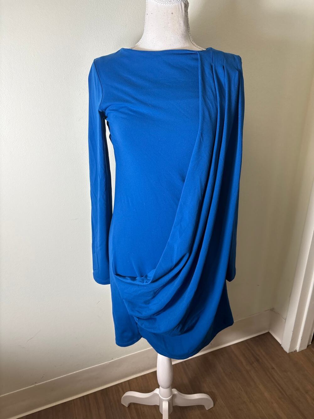 Susana Monaco Electric Blue Long Sleeve Faux Wrap Knee Length Dress Sz 6